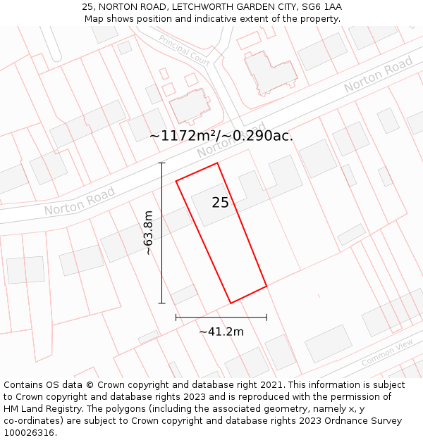 25, NORTON ROAD, LETCHWORTH GARDEN CITY, SG6 1AA: Plot and title map