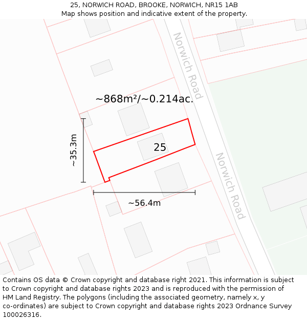 25, NORWICH ROAD, BROOKE, NORWICH, NR15 1AB: Plot and title map