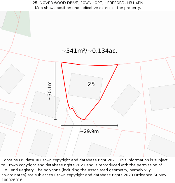 25, NOVER WOOD DRIVE, FOWNHOPE, HEREFORD, HR1 4PN: Plot and title map