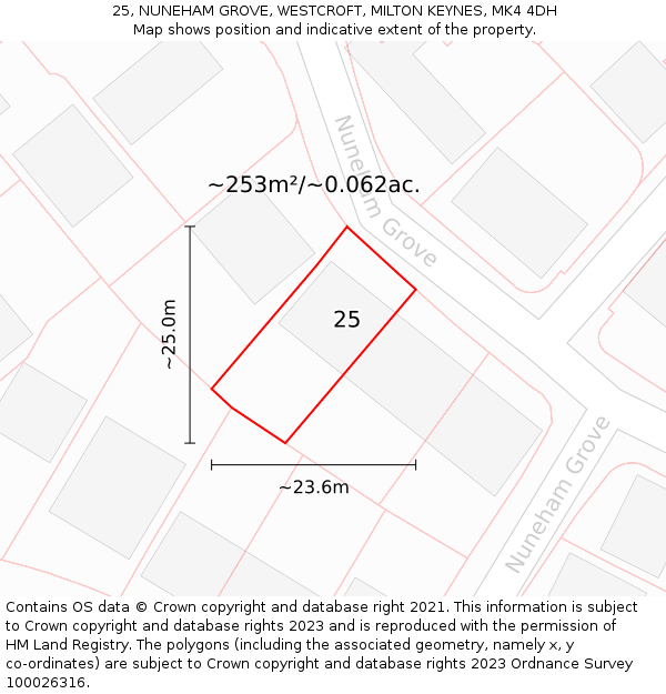 25, NUNEHAM GROVE, WESTCROFT, MILTON KEYNES, MK4 4DH: Plot and title map