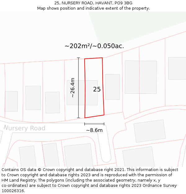 25, NURSERY ROAD, HAVANT, PO9 3BG: Plot and title map