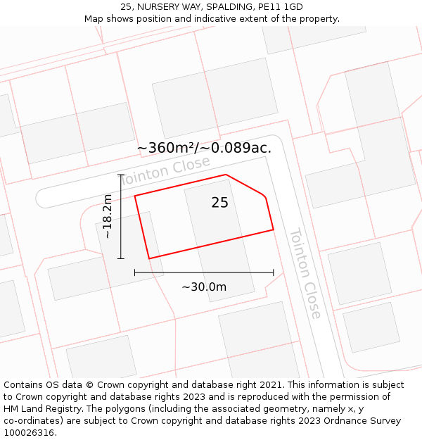 25, NURSERY WAY, SPALDING, PE11 1GD: Plot and title map