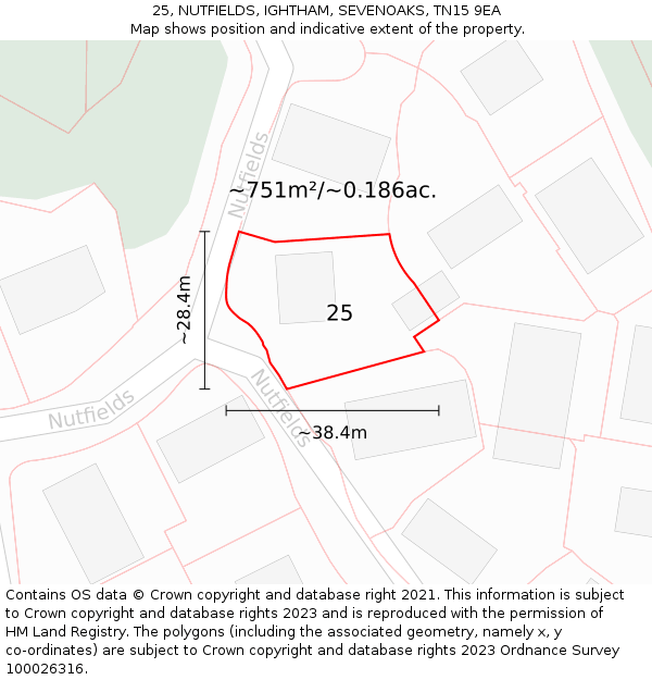 25, NUTFIELDS, IGHTHAM, SEVENOAKS, TN15 9EA: Plot and title map