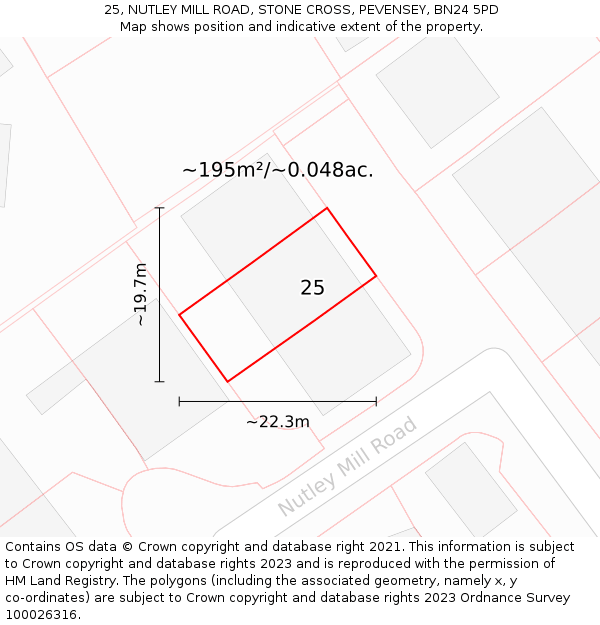 25, NUTLEY MILL ROAD, STONE CROSS, PEVENSEY, BN24 5PD: Plot and title map