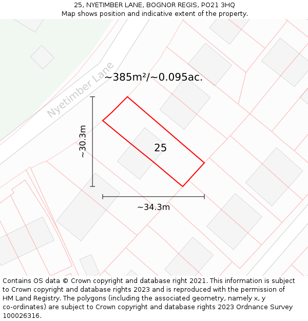 25, NYETIMBER LANE, BOGNOR REGIS, PO21 3HQ: Plot and title map