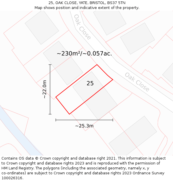 25, OAK CLOSE, YATE, BRISTOL, BS37 5TN: Plot and title map