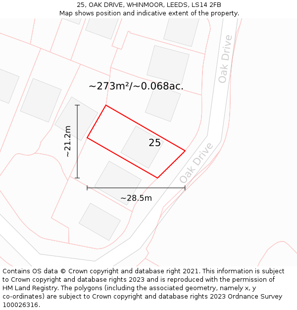 25, OAK DRIVE, WHINMOOR, LEEDS, LS14 2FB: Plot and title map