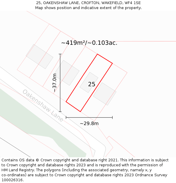 25, OAKENSHAW LANE, CROFTON, WAKEFIELD, WF4 1SE: Plot and title map