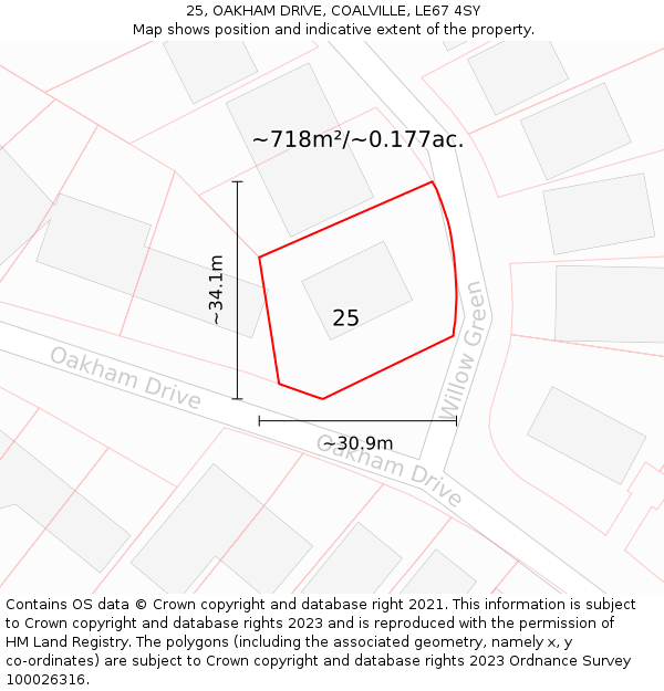 25, OAKHAM DRIVE, COALVILLE, LE67 4SY: Plot and title map