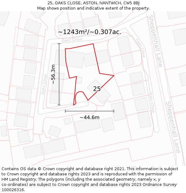 25, OAKS CLOSE, ASTON, NANTWICH, CW5 8BJ: Plot and title map