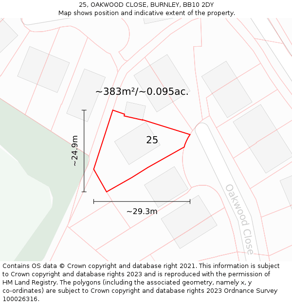 25, OAKWOOD CLOSE, BURNLEY, BB10 2DY: Plot and title map