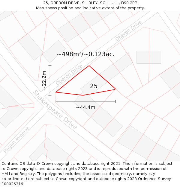 25, OBERON DRIVE, SHIRLEY, SOLIHULL, B90 2PB: Plot and title map