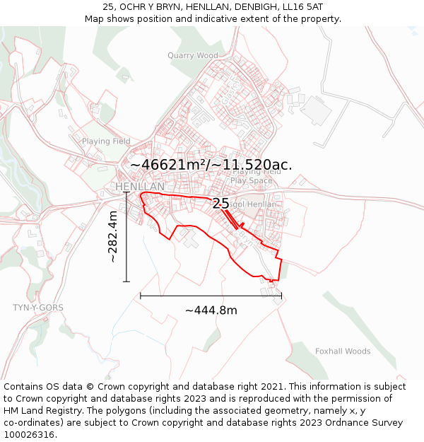 25, OCHR Y BRYN, HENLLAN, DENBIGH, LL16 5AT: Plot and title map