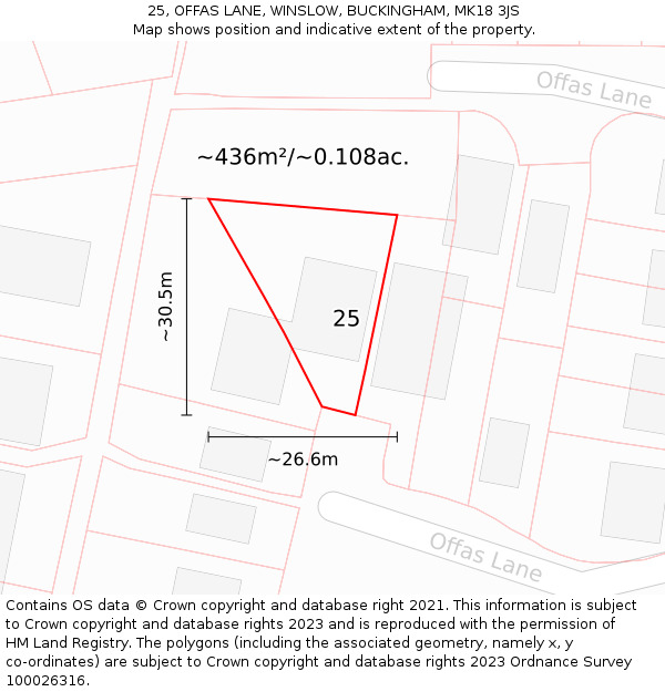 25, OFFAS LANE, WINSLOW, BUCKINGHAM, MK18 3JS: Plot and title map