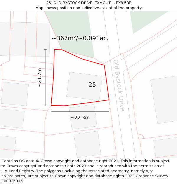 25, OLD BYSTOCK DRIVE, EXMOUTH, EX8 5RB: Plot and title map