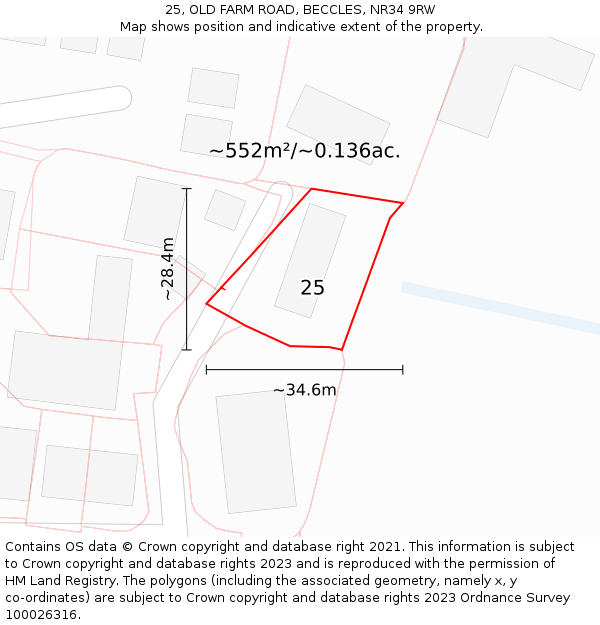 25, OLD FARM ROAD, BECCLES, NR34 9RW: Plot and title map