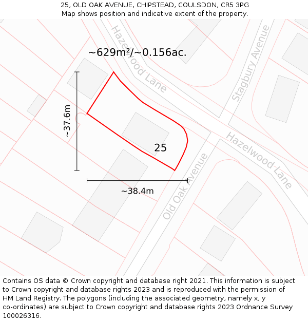 25, OLD OAK AVENUE, CHIPSTEAD, COULSDON, CR5 3PG: Plot and title map