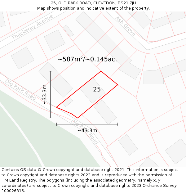 25, OLD PARK ROAD, CLEVEDON, BS21 7JH: Plot and title map