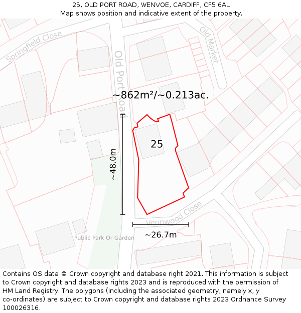 25, OLD PORT ROAD, WENVOE, CARDIFF, CF5 6AL: Plot and title map