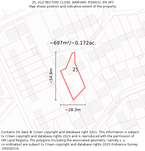 25, OLD RECTORY CLOSE, BARHAM, IPSWICH, IP6 0PY: Plot and title map