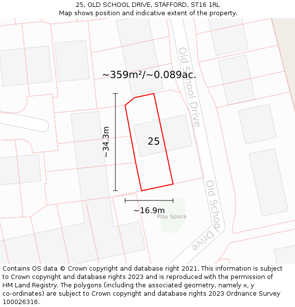 25, OLD SCHOOL DRIVE, STAFFORD, ST16 1RL: Plot and title map