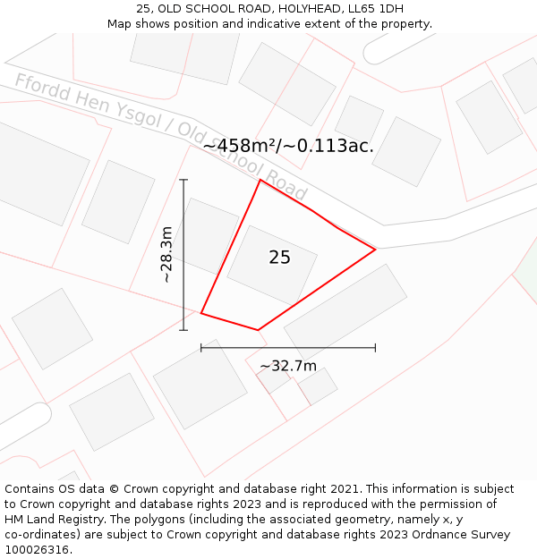 25, OLD SCHOOL ROAD, HOLYHEAD, LL65 1DH: Plot and title map