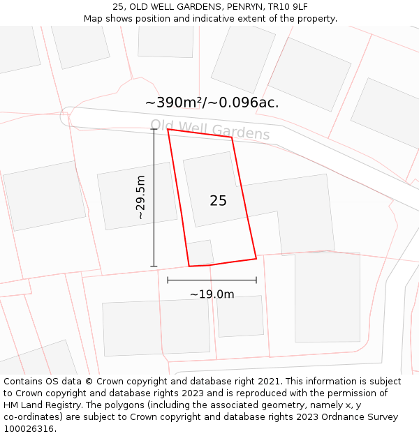 25, OLD WELL GARDENS, PENRYN, TR10 9LF: Plot and title map