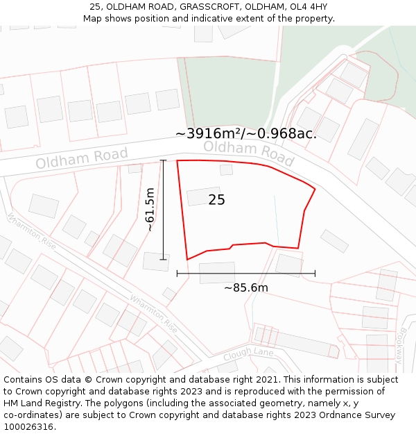 25, OLDHAM ROAD, GRASSCROFT, OLDHAM, OL4 4HY: Plot and title map