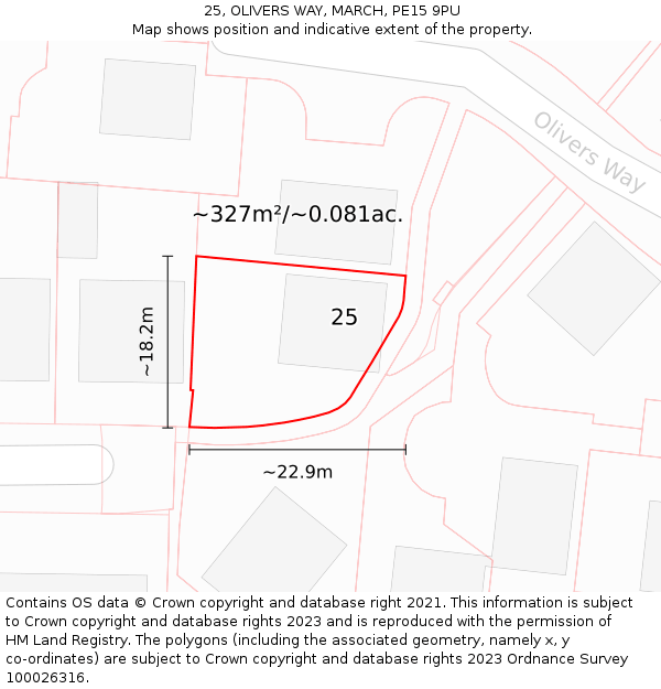 25, OLIVERS WAY, MARCH, PE15 9PU: Plot and title map