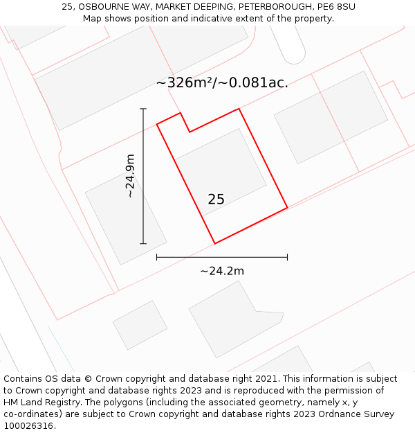 25, OSBOURNE WAY, MARKET DEEPING, PETERBOROUGH, PE6 8SU: Plot and title map