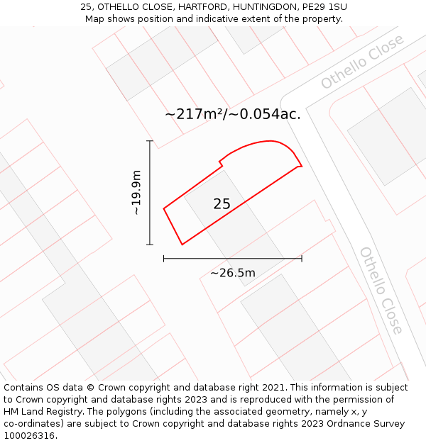 25, OTHELLO CLOSE, HARTFORD, HUNTINGDON, PE29 1SU: Plot and title map