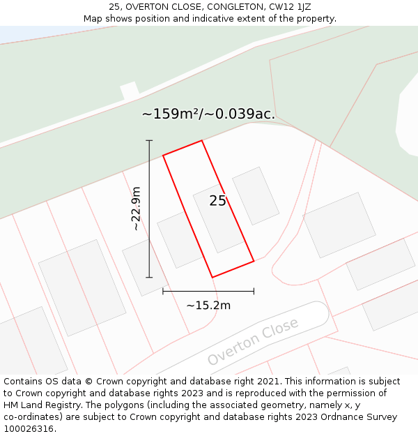 25, OVERTON CLOSE, CONGLETON, CW12 1JZ: Plot and title map