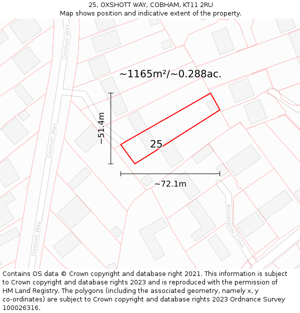 25, OXSHOTT WAY, COBHAM, KT11 2RU: Plot and title map