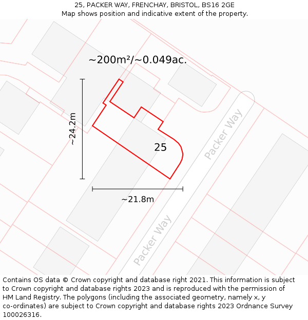 25, PACKER WAY, FRENCHAY, BRISTOL, BS16 2GE: Plot and title map