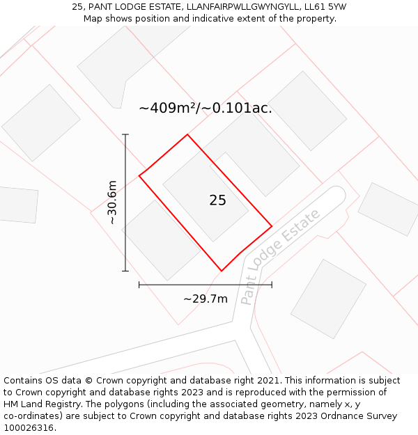 25, PANT LODGE ESTATE, LLANFAIRPWLLGWYNGYLL, LL61 5YW: Plot and title map