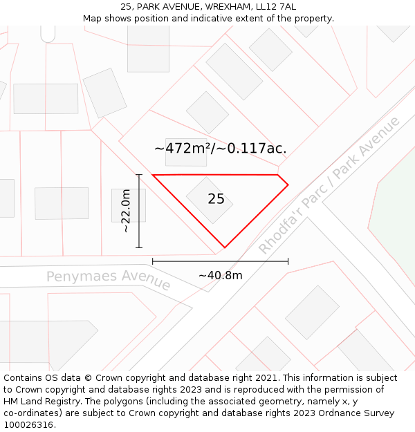 25, PARK AVENUE, WREXHAM, LL12 7AL: Plot and title map