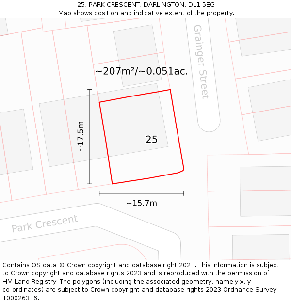 25, PARK CRESCENT, DARLINGTON, DL1 5EG: Plot and title map