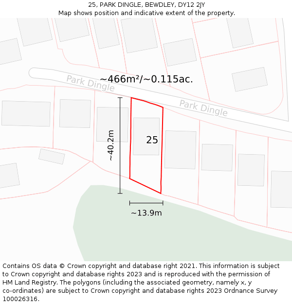 25, PARK DINGLE, BEWDLEY, DY12 2JY: Plot and title map