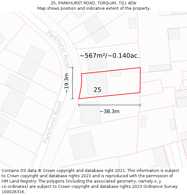 25, PARKHURST ROAD, TORQUAY, TQ1 4EW: Plot and title map