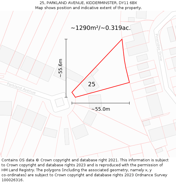 25, PARKLAND AVENUE, KIDDERMINSTER, DY11 6BX: Plot and title map