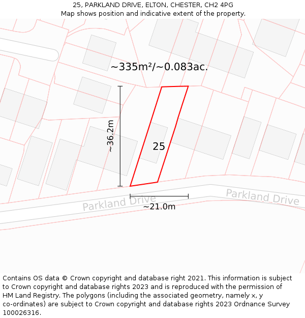 25, PARKLAND DRIVE, ELTON, CHESTER, CH2 4PG: Plot and title map