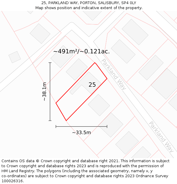 25, PARKLAND WAY, PORTON, SALISBURY, SP4 0LY: Plot and title map