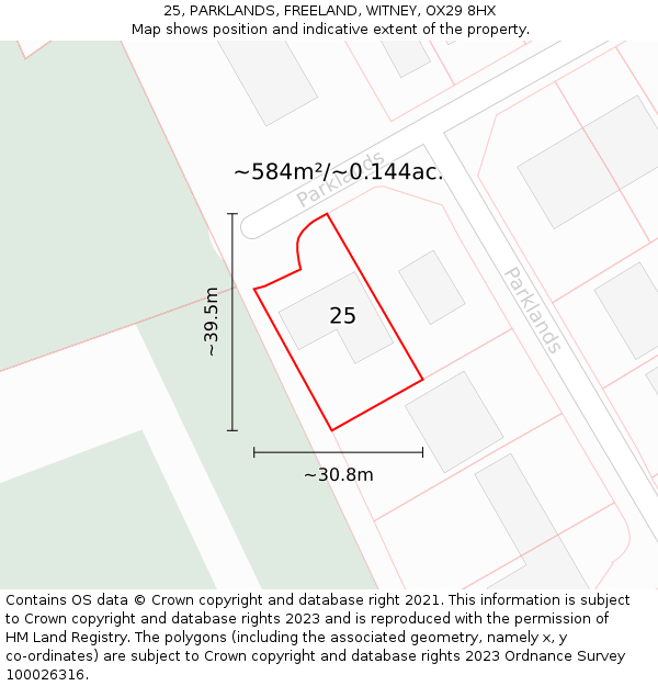 25, PARKLANDS, FREELAND, WITNEY, OX29 8HX: Plot and title map