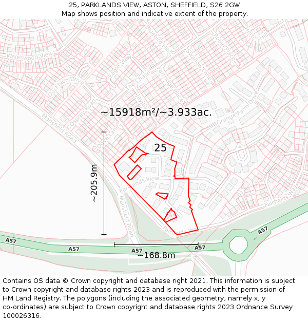 25, PARKLANDS VIEW, ASTON, SHEFFIELD, S26 2GW: Plot and title map