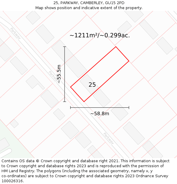 25, PARKWAY, CAMBERLEY, GU15 2PD: Plot and title map