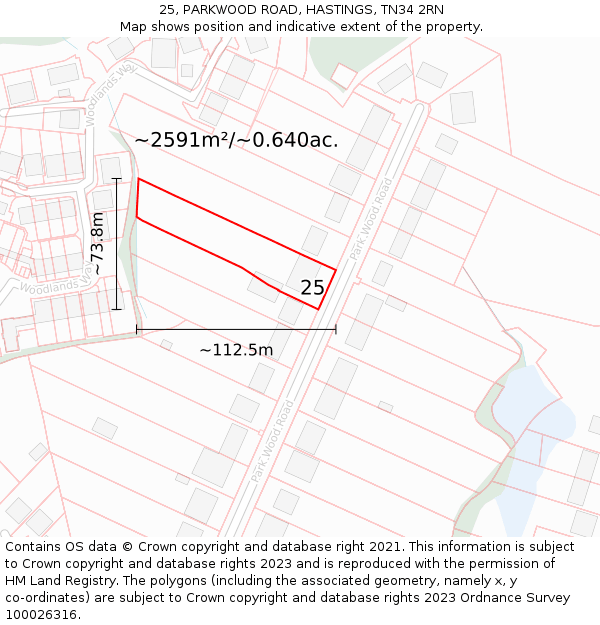 25, PARKWOOD ROAD, HASTINGS, TN34 2RN: Plot and title map