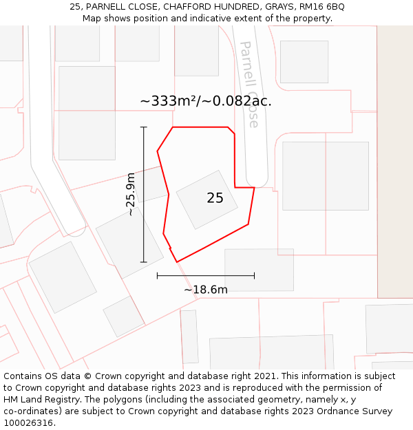 25, PARNELL CLOSE, CHAFFORD HUNDRED, GRAYS, RM16 6BQ: Plot and title map