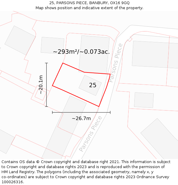 25, PARSONS PIECE, BANBURY, OX16 9GQ: Plot and title map