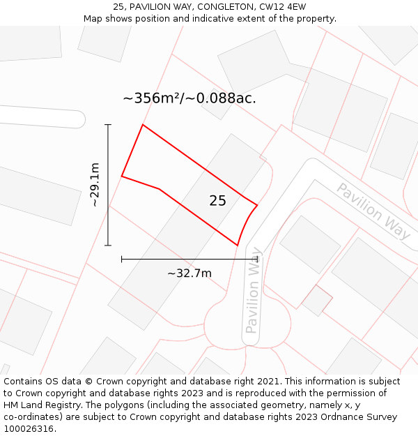 25, PAVILION WAY, CONGLETON, CW12 4EW: Plot and title map