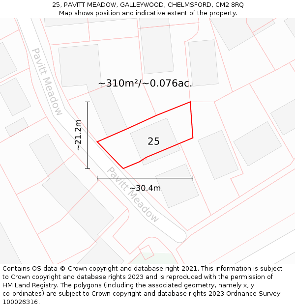 25, PAVITT MEADOW, GALLEYWOOD, CHELMSFORD, CM2 8RQ: Plot and title map